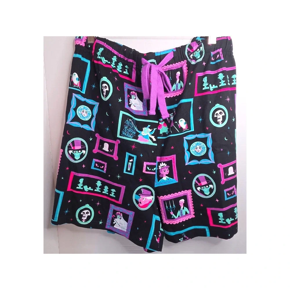 Disney Haunted Mansion Pajama Shorts Black Portrait Print 2X Glow In Dark - Picture 1 of 7